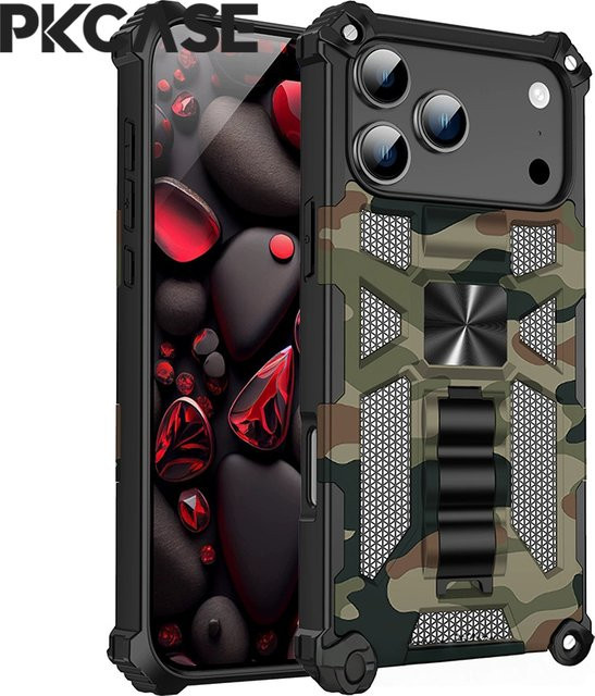 PKCASE stoßfeste Camouflage-Rüstung Handyhülle mit unsichtbarer Halterungsabdeckung für iPhone 17, 16, 15, 14, 13, 12, 11 Pro Max in Multicolour - Bild 1