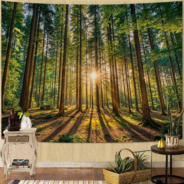 Naturwald Wandteppich von JMG Household Supplies, Grüner Baum mit Bach und Teich, Landschaftsmotiv, B/H: 70 x 100 cm - Bild 1