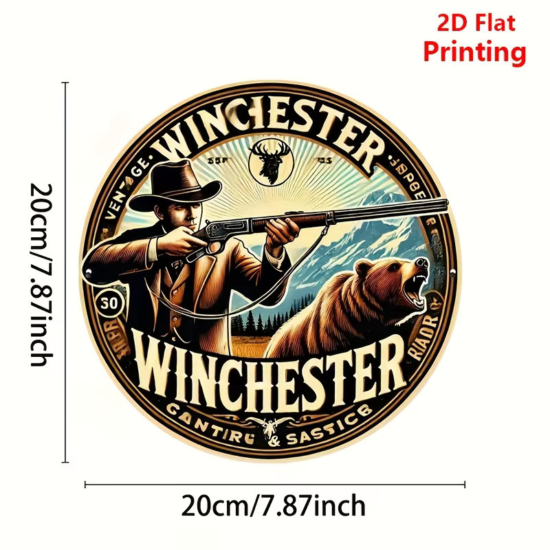 Potdemiel Winchester Vintage Aluminium-Wandkunst, rundes Metallschild mit Tier-Motiv, Mehrfarbig, Durchmesser: 20 cm - Bild 2