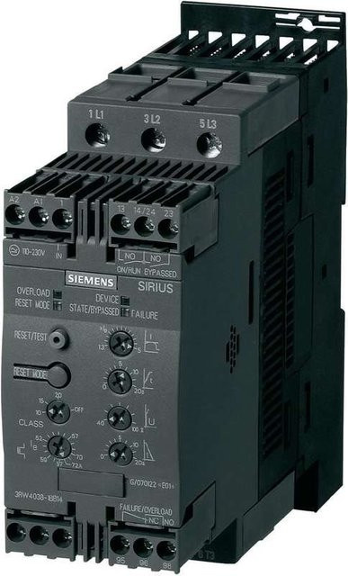Siemens Sanftstarter 3RW4036-1BB14 Schwarz, Motorleistung 22 kW bei 400 V / 11 kW bei 230 V, Nennstrom 45 A, 400 V/AC - Bild 1