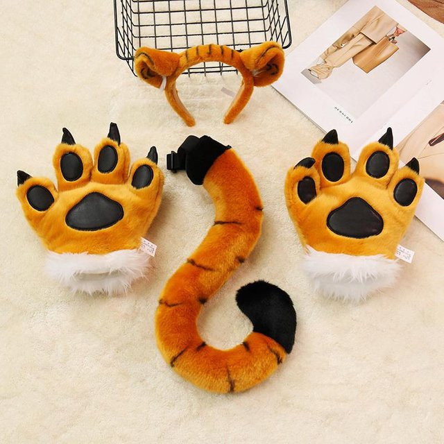 Yiran Health & Beauty Plüsch-Tigerkralle-Schwanz-Haarband, Tiere, Orange - Bild 1