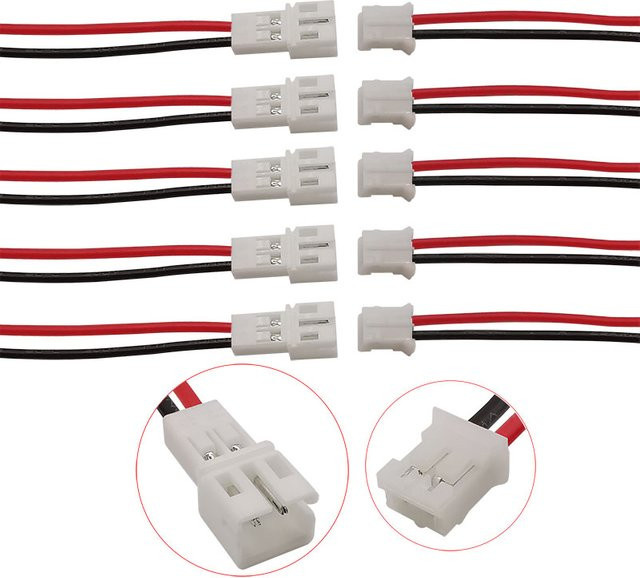 ALLiSHOP JST PH 2.0 2Pin Stecker Set mit Kabel 200mm, Männlich und Weiblich, Weiß - Bild 1