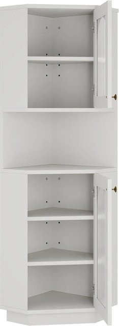 okwish Eckschrank mit integrierter Lichtleiste und Glastüren in Weiß, B/T: 45 x 45 cm, H: 166,5 cm - Bild 1