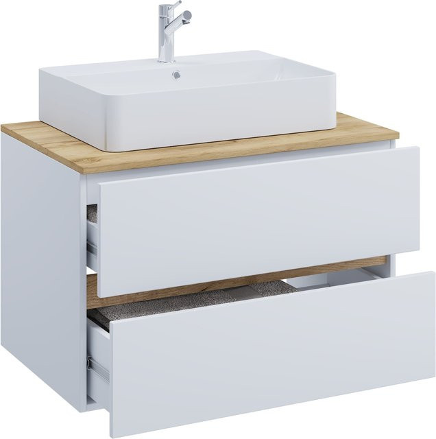 VCM Waschtisch Set Cosila-A in Weiß mit Keramik Aufsatzbecken und Badschrank mit 2 Softclose-Schubladen, H x B x T: 51 x 80 x 47 cm - Bild 1