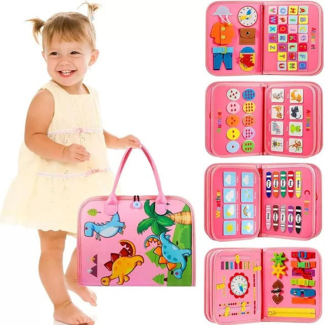 Linyi toy Brettspiel Filz Alphabet Zahlen Farben Tiere Wetter rosa - Bild 1