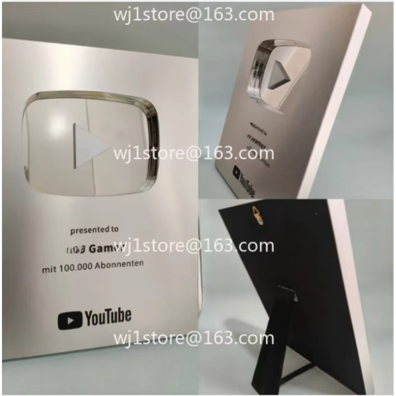 HAOYUNMA YouTube Play Button Award Trophäe aus Metall in Schwarz, modernes Tischmodell in rechteckiger Form - Bild 1