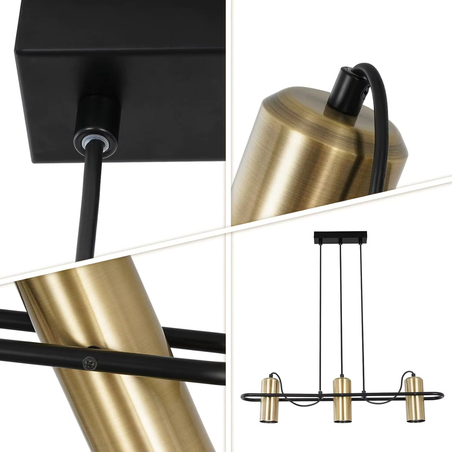 3-flammige Vintage Pendelleuchte im Industrial Design für Esszimmer, Küche oder Wohnzimmer, Gold/Messing, GU10, ohne Leuchtmittel - Bild 4