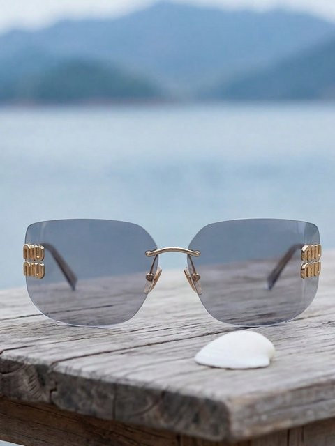 Miu Miu MU54YS Sonnenbrille, randlos, Gold, Grau, Damen, rechteckig - Bild 1