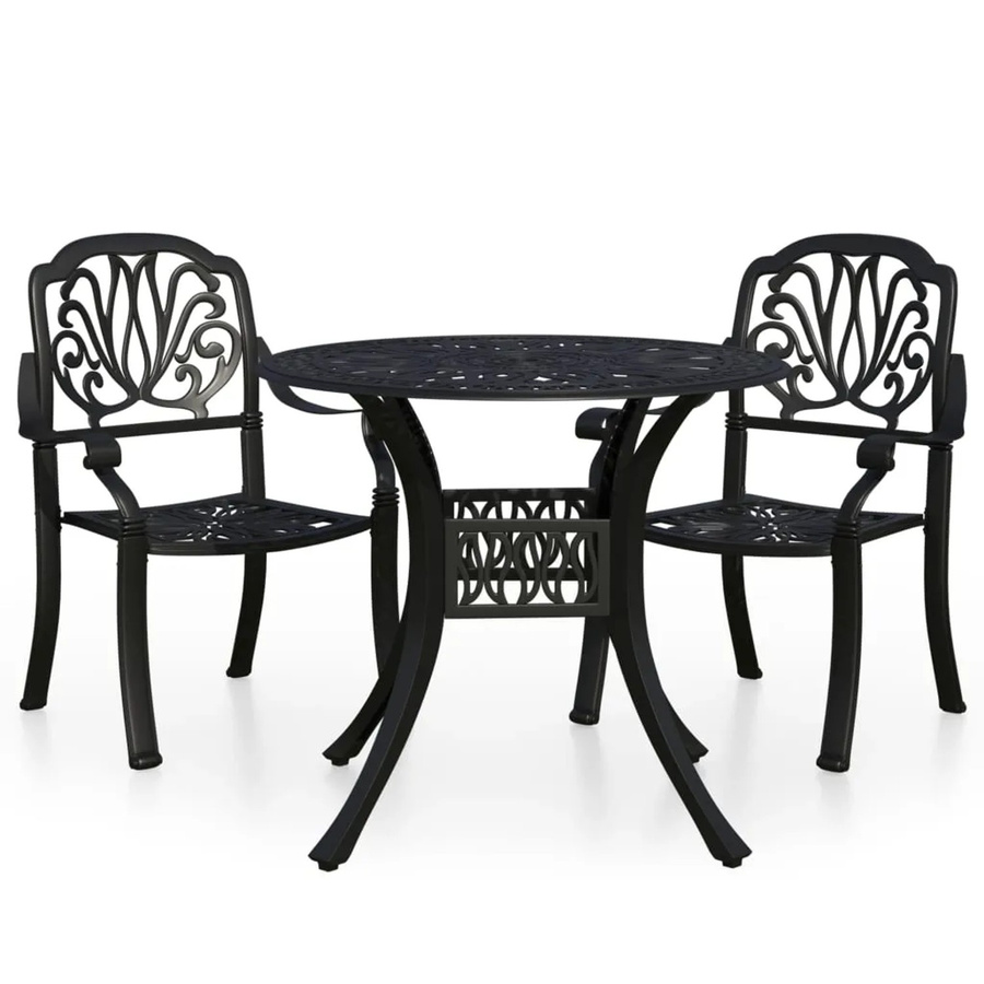 vidaXL 3-tlg Bistro-Set aus Aluminiumguss in Schwarz matt, Modell 3 - Bild 2