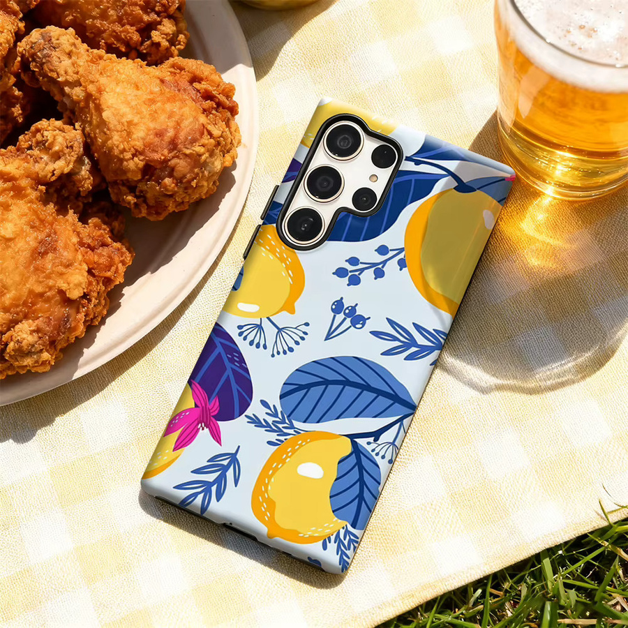 Handyhülle mit Zitronen- und Blumenmuster für Samsung Galaxy S25 Ultra, S24 und S23 Ultra Plus in Multicolour mit glänzender doppellagiger Rückseite - Bild 4