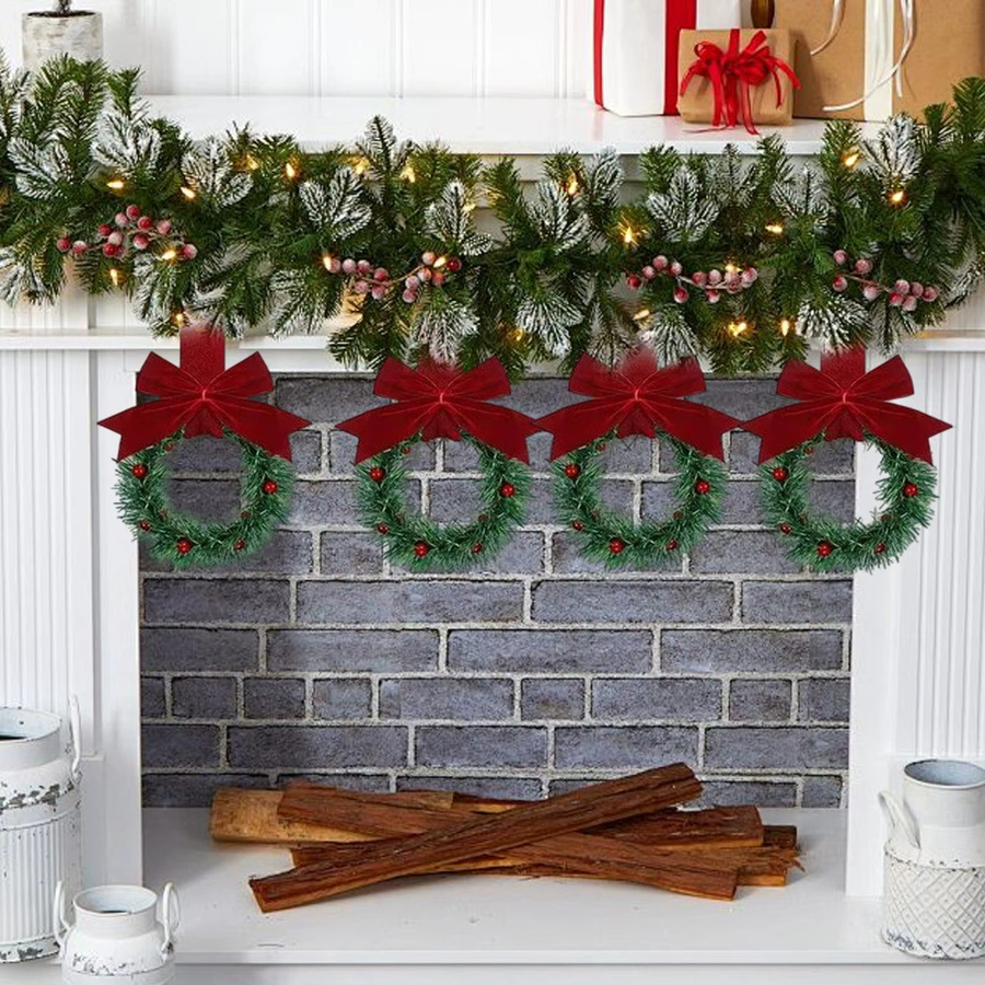 6er Set künstliche Weihnachtskränze in Beige und Grün mit Schleife zur Dekoration für Innenbereich und Türkranz - Bild 4