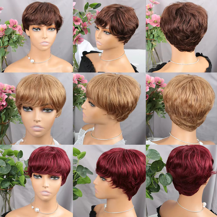 Lolely Dream Perücke, Bob Pixie Cut mit Pony, Rot Burgund, Echthaar, Damen - Bild 5
