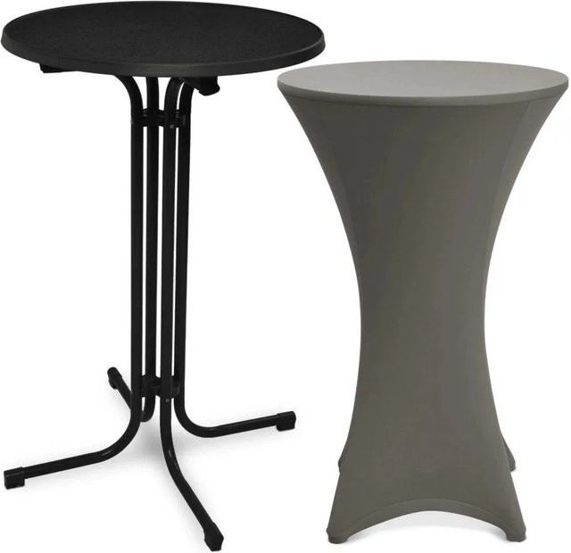Beautissu Bellini Stehtisch Schwarz aus Stahl mit Stella Stehtischhusse Anthrazit aus Polyester, Durchmesser: 80 cm - Bild 1