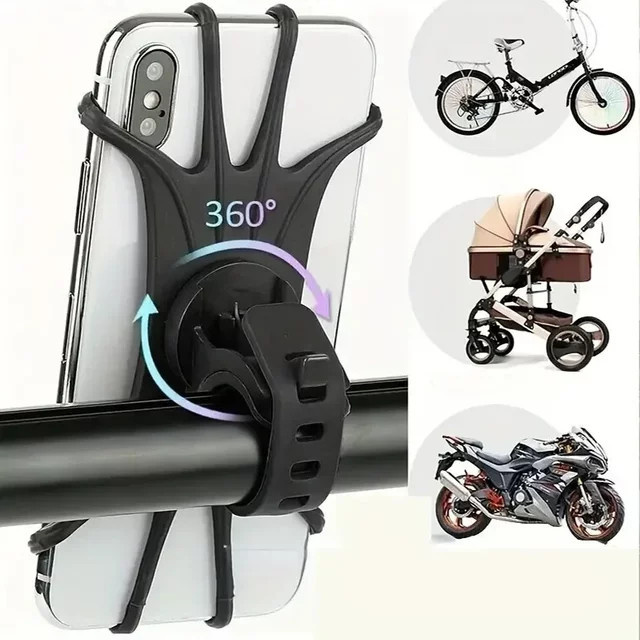 VIKEFON 360 Grad drehbarer Handyhalter für Fahrrad und Motorrad in Schwarz mit Silikon-Unterstützung - Bild 1