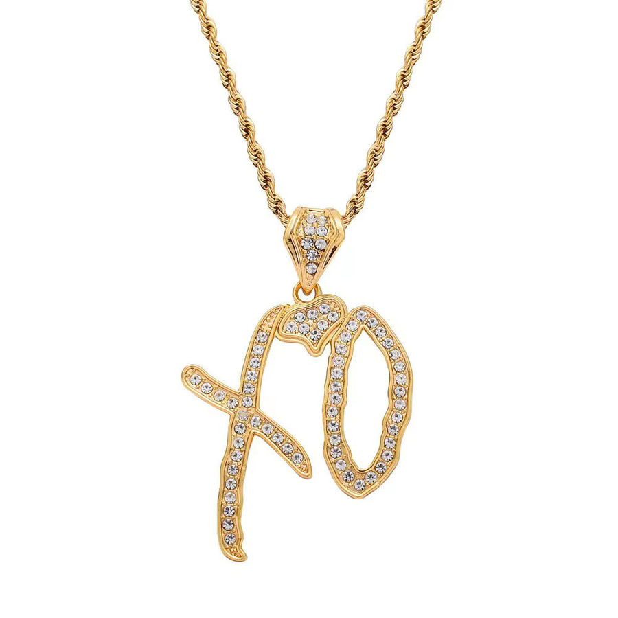 XO Buchstaben-Anhänger-Halskette, Zirkonia, Gold, Unisex - Bild 3