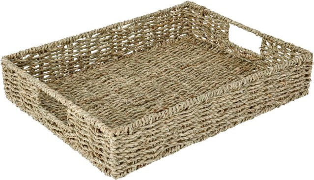 PULSIVA Buffetkorb aus Seagrass mit Henkel, beige und grün meliert, L x B x H: 41 x 31 x 8 cm - Bild 1