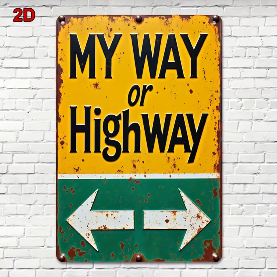 HELLOYOUNG Retro-Metallschild My Way or the Highway mit Pfeil, Wandbild in Mehrfarbig, B/H: 30 x 20 cm - Bild 4