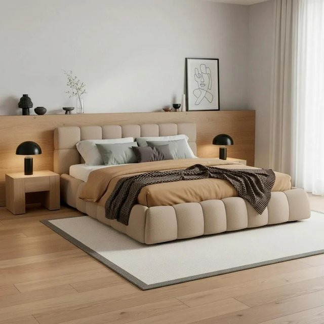 Bessagi Home Polsterbett Marija in Hellbraun mit Stauraum B/T/H: 180 x 200 x 228 cm - Bild 1