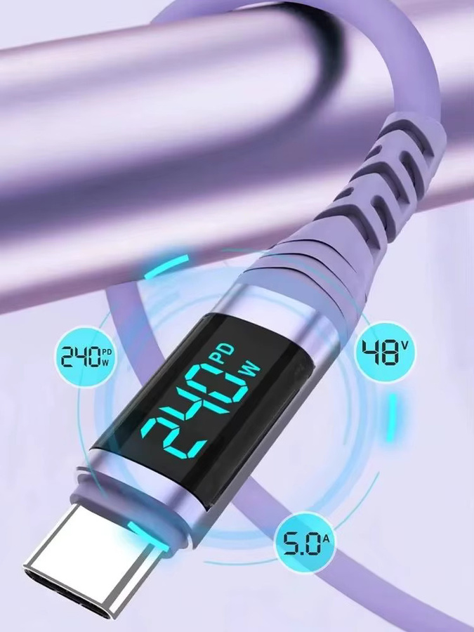 VBNM Silikon USB-C zu Typ-C Schnellladekabel mit Digital-Display, 240W, Weiß - Bild 7