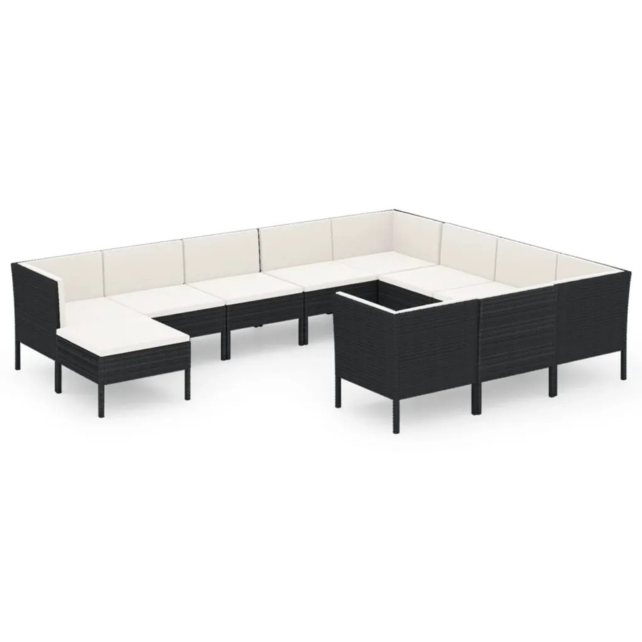 vidaXL 11-tlg. Garten-Lounge-Set in U-Form aus Poly Rattan und pulverbeschichtetem Stahl in Schwarz mit Polstern und Kissen - Bild 2