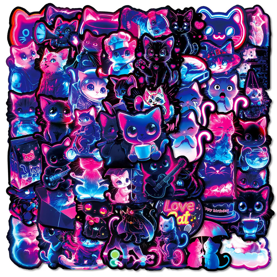 Rspctou Neonlicht Tier Katze Cartoon Aufkleber, multicolor, 10 Stück - Bild 2