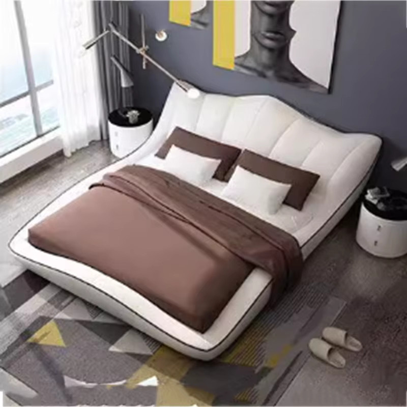DUTRIEUX Schlafzimmer-Set mit Polsterbett und Kleiderschrank aus Leder in Weiß, B/T: 180 x 200 cm - Bild 4