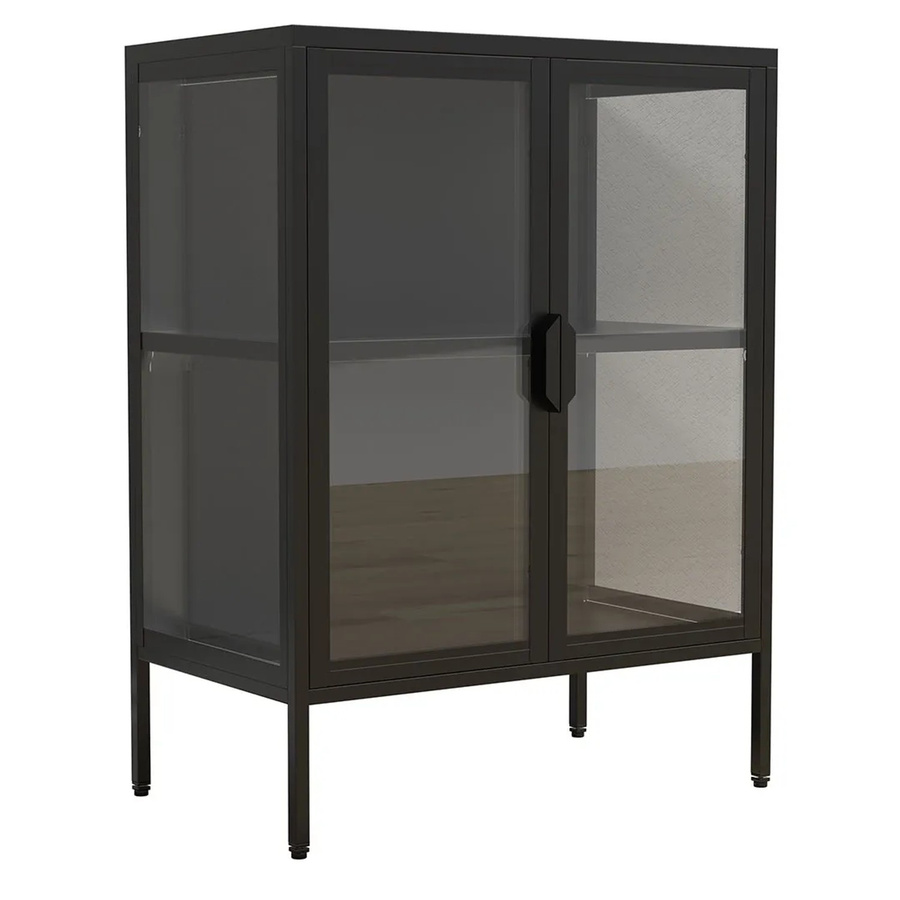VCM Glasvitrine Floka S als Standvitrine mit ESG-Sicherheitsglas und Drehtüren in Schwarz, H x B x T: 80 x 60 x 35 cm - Bild 2