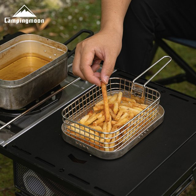 CAMPINGMOON Outdoor-Camping Set aus Edelstahl in Silber, faltbarer Frittierkorb und Picknick-Lunchbox mit Abtropfkorb - Bild 1