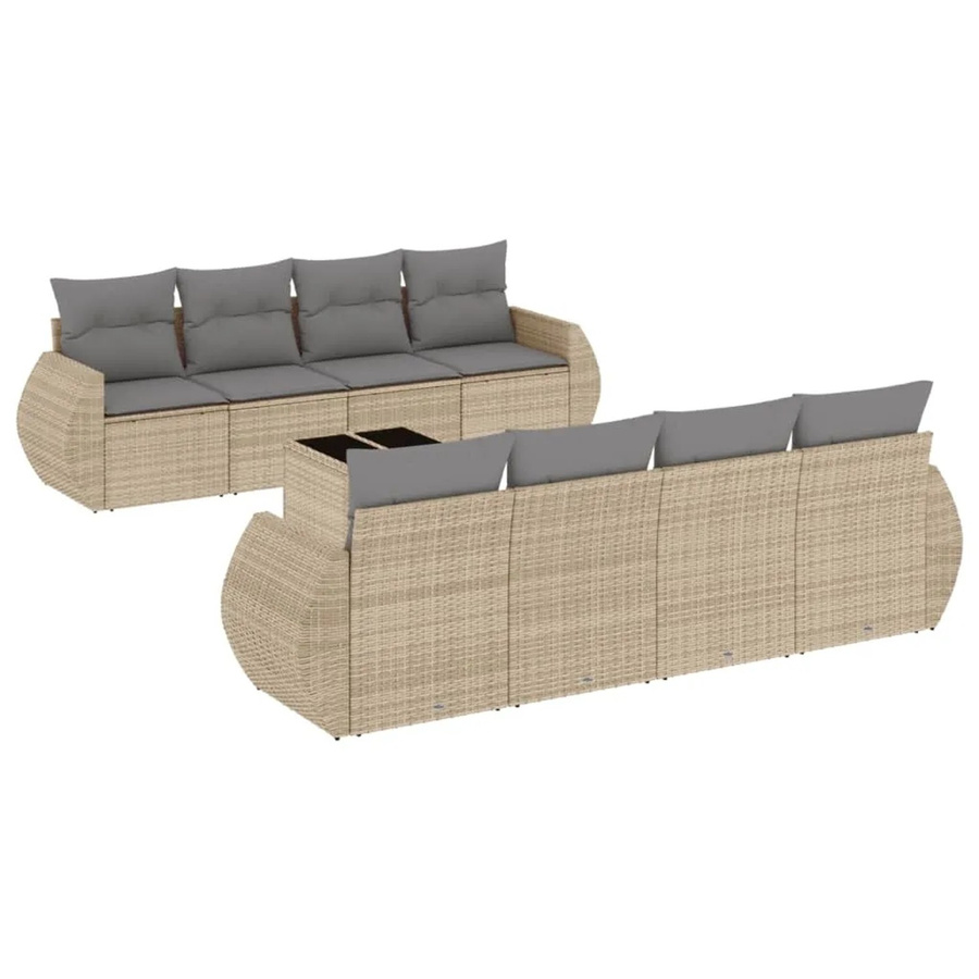 vidaXL 9-teilige Garten-Sofagarnitur aus Poly-Rattan mit Kissen in Beige - Bild 2