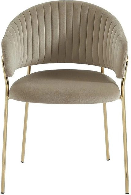 Vente-unique Stuhl Madolia in Beige aus Samt mit goldenen Metallbeinen, Breite: 55 cm, Tiefe: 55 cm, Höhe: 55 cm - Bild 1