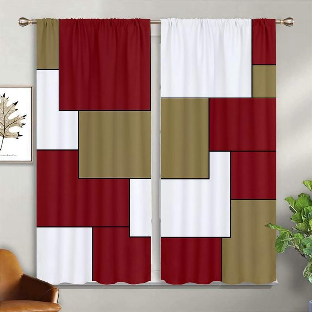 Bunte Vorhänge mit geometrischem Karomuster aus 100% Polyester, semi-transparent, Mehrfarbig, 2er-Set, Breite: 50 cm, Höhe: 130 cm - Bild 1
