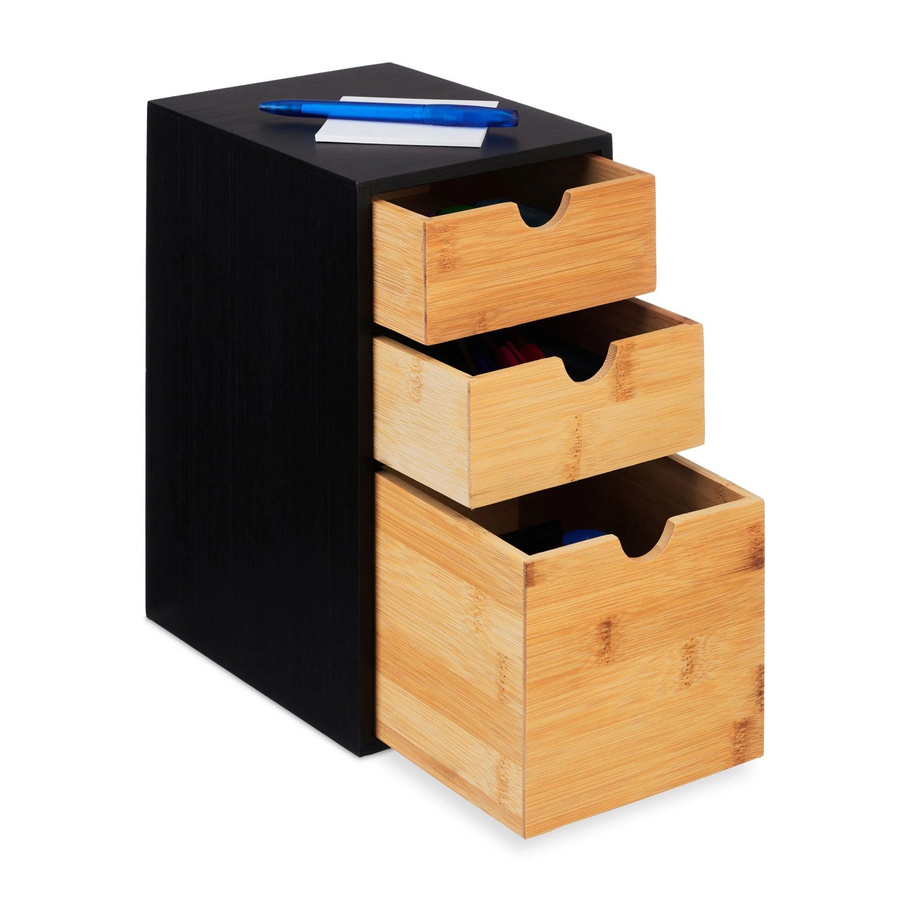 Relaxdays Schubladenbox aus Bambus und MDF in Schwarz und Natur mit 3 Schubladen, B/T/H: 28 x 17 x 21,5 cm - Bild 2