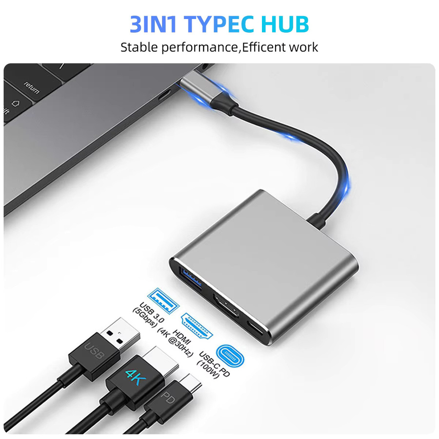 FONKEN 3-in-1 USB-C zu HDMI und USB 3.0 Kabeladapter in Silber für 4K UHD Auflösung - Bild 3
