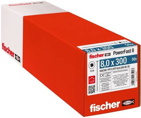 Fischer PowerFast II Holzbauschraube mit Stufen-Senkkopf und Torx-Antrieb, Durchmesser: 8,0 mm, Länge: 300 mm, galvanisch verzinkter Stahl, 50 Stück - Bild 2