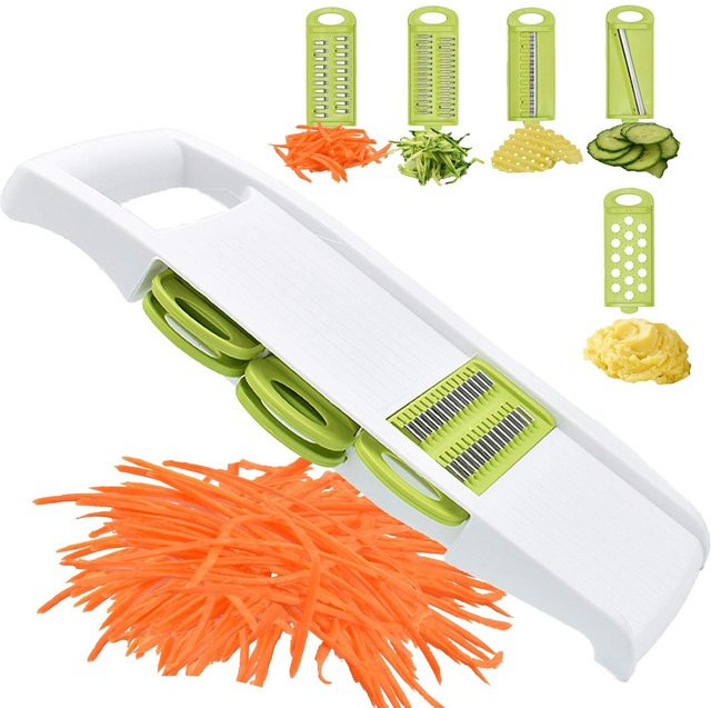Geixieng 5 in 1 Mandoline Gemüsehobel mit Mehrfachklingen in Grün und Weiß - Bild 1