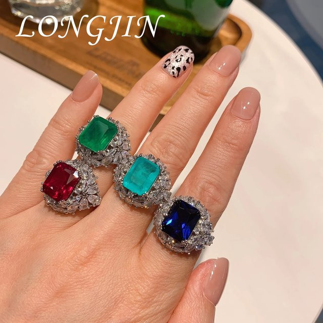 LJDZSW Verlobungsring, Paraiba Rubin, Smaragd, Damen - Bild 1