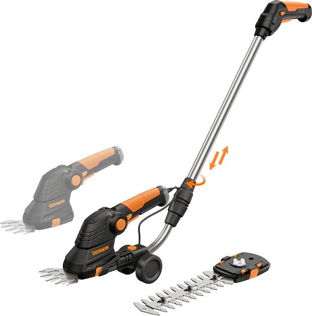 DOVAMANN 3-in-1 Akku-Rasenschere mit Teleskopgriff in Schwarz, 7,2 V mit 2 Klingen (90/170 mm) zum Kanten- und Gartenschneiden - Bild 1
