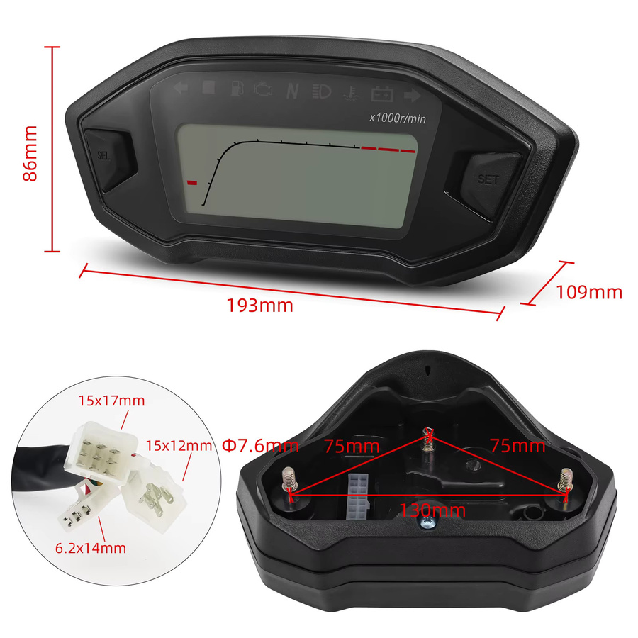 RYSJM AD Motorrad Tachometer mit Sensor und Alarm in Schwarz für KAWASAKI, 10000 RPM Dashboard mit Kilometerzähler und KMH Anzeige - Bild 3