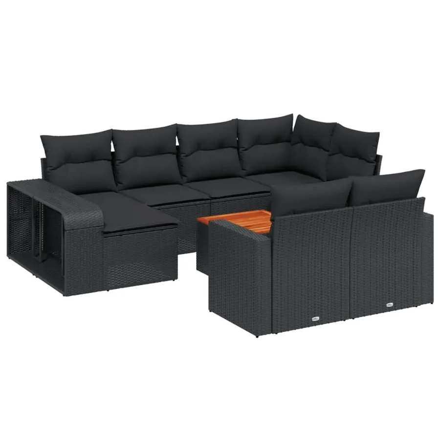 vidaXL 11-teilige Garten-Sofagarnitur aus Poly-Rattan und Akazienholz in Schwarz mit Kissen - Bild 2