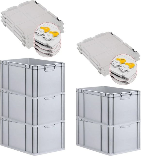 PROREGAL SuperSparSet 5x Eurobox NextGen Grip mit Scharnierdeckel und gelben Schiebeschnappverschlüssen, Grau, H x B x T: 32 x 40 x 60 cm, 65 Liter - Bild 1