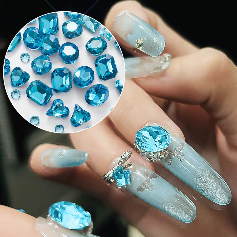 MAFANAILS Nagel Strass Charms, Seeblau, Glänzend, 12 Grids - Bild 3