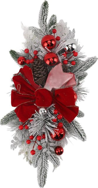 TOMTOP JMS Weihnachts-Treppengirlande Kabellos in Rot, Realistische Tischdekoration aus PVC, B: 60 cm, T: 30 cm - Bild 1