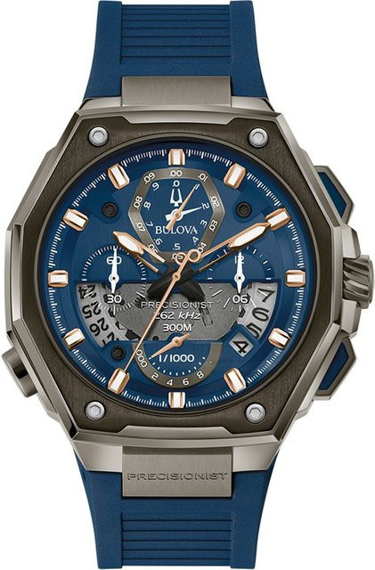 Bulova Chronograph Herrenuhr, Quarz, Edelstahl, Blau, 46 mm, 30 ATM - Bild 1
