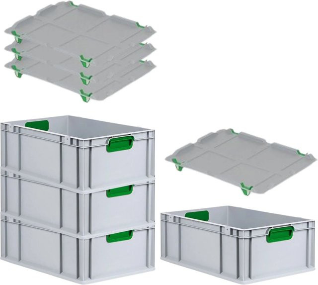 PROREGAL Spar Set 4x Eurobox Nextgen Color mit Auflagedeckel und Schiebeschnappverschlüssen, Farbe Grün, H x B x T: 22 x 40 x 60 cm - Bild 1