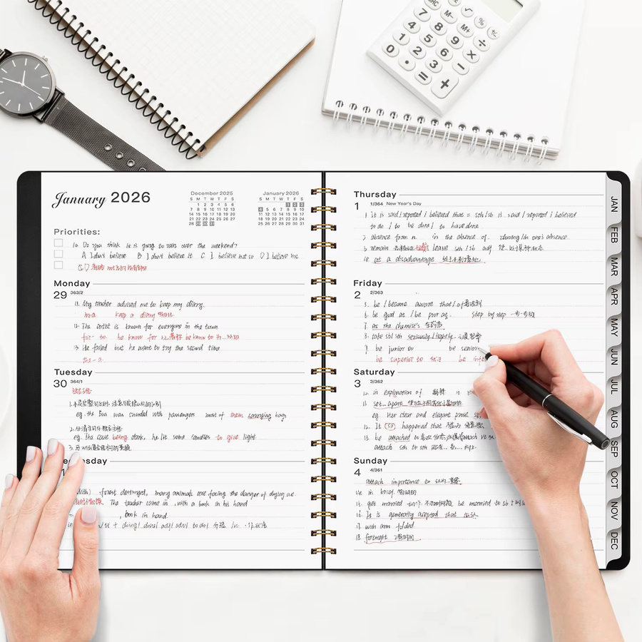 A4 Spiralnotizbuch 2026 mit Wochenplaner für Zeitmanagement und Arbeitsaufzeichnung, Softcover - Bild 2