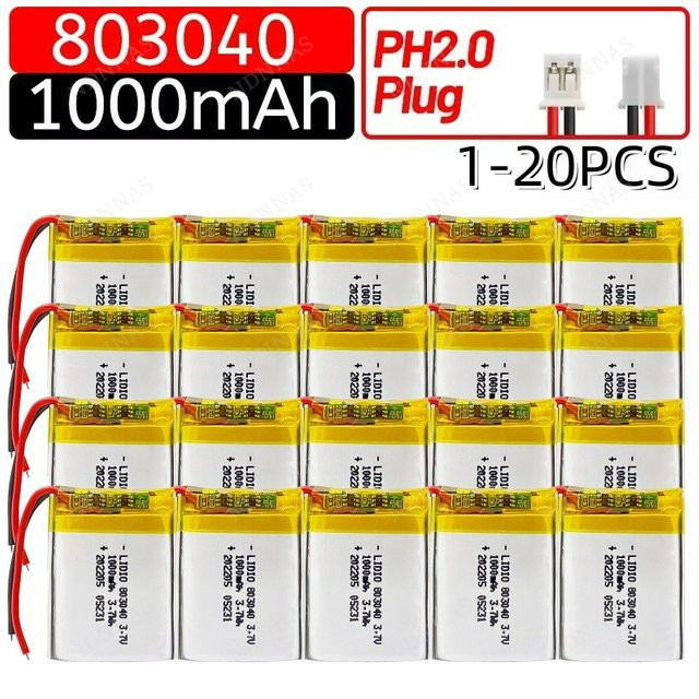 NDNNAS Polymer-Lithium-Akku 3,7 V 1000 mAh mit PH 2.0 2-poligem Stecker für GPS-Navigatoren und Bluetooth-Headsets - Bild 1