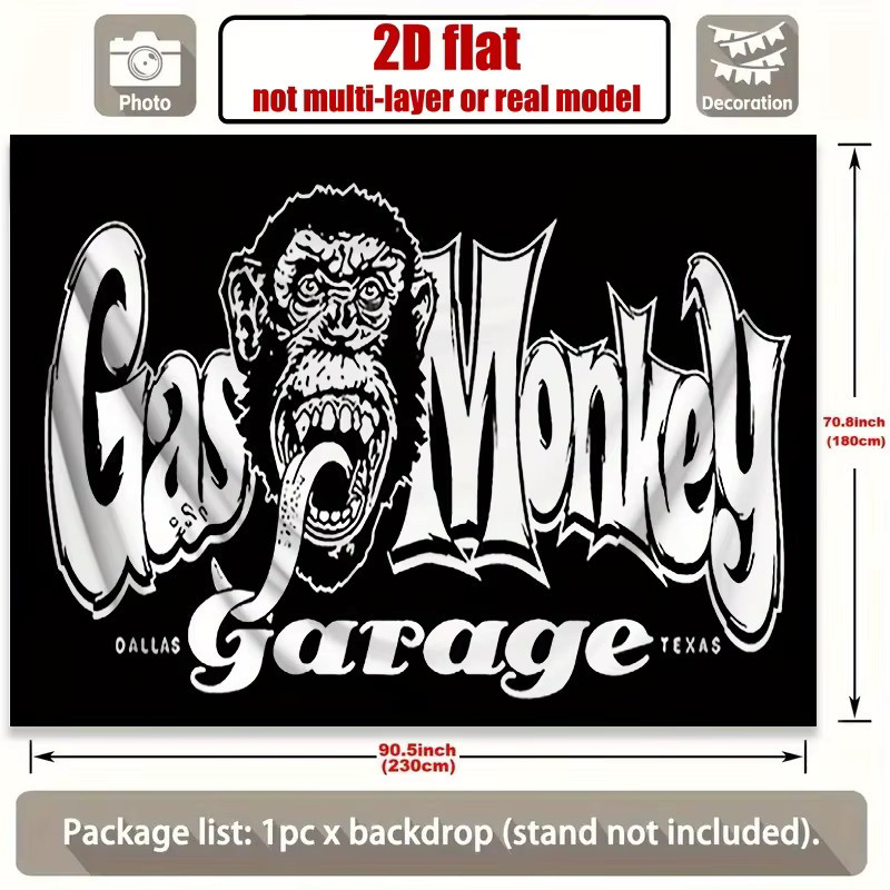 VIKAMA Gas Monkey Garage Wandteppich im amerikanischen Retro-Stil, Mehrfarbig, Breite: 40 cm, Höhe: 40 cm - Bild 4