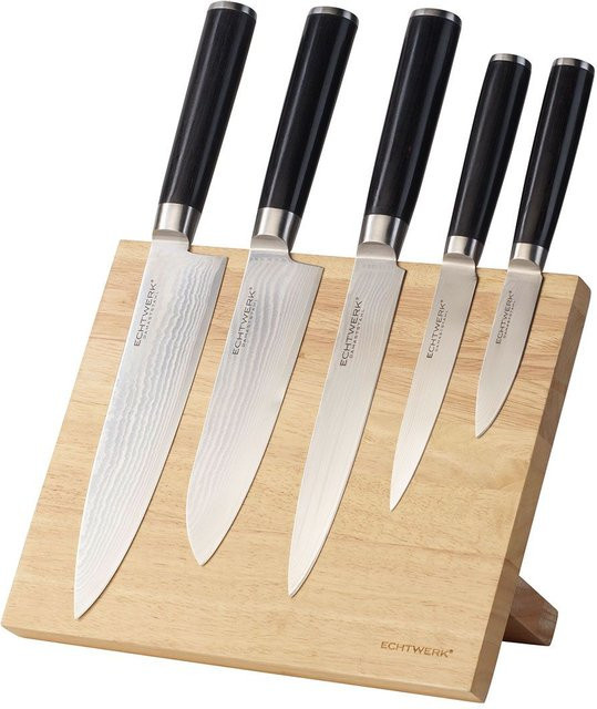 ECHTWERK Damaszener Messer Set 6-teilig mit Magnetmesserblock in Silber - Bild 1