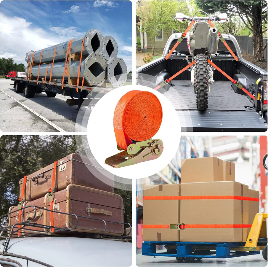 TLGREEN Ratschengurte 10er-Pack in Orange, 6 m x 25 mm, 800 kg Tragkraft mit Sicherheitsverriegelung - Bild 4