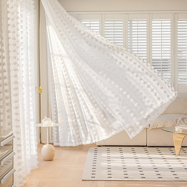 CENTURyMiG Transparenter Vorhang im Landhausstil mit floralem Design, Weiß, Breite: 100 cm, Höhe: 130 cm - Bild 1